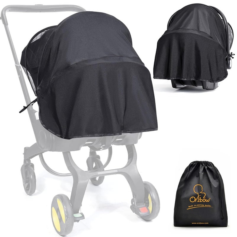 Orzbow Baby Car Seat Mosquito Net with Privacy Sun Shade, 2-in-1 Universal Insect Mesh Net Protects Babies from Sun's Rays, Mosquito & Insect, Suitable Summer Night Walking, Camping & Travel, Black - Image 1